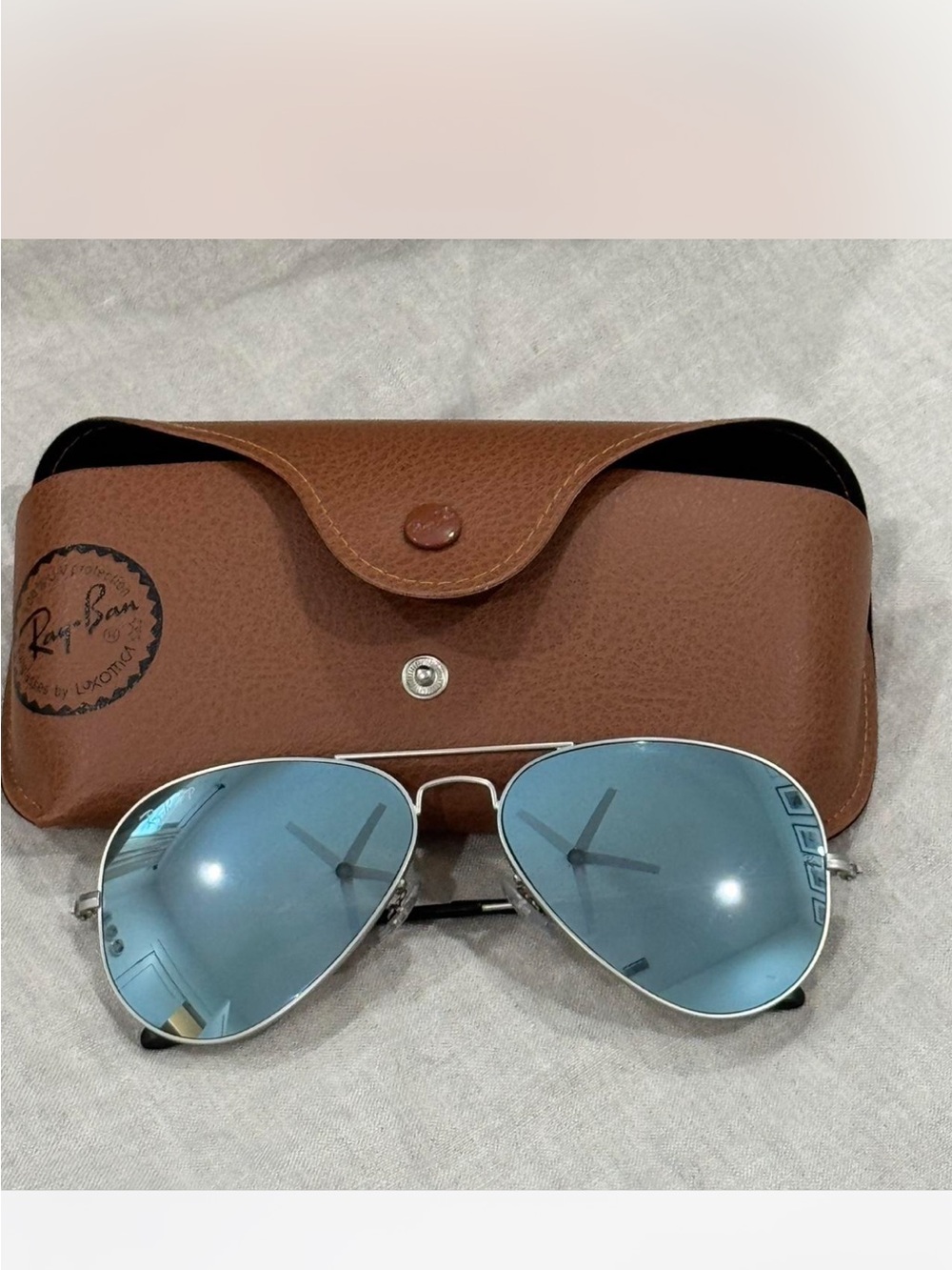 Ray-Ban Silver Frame Sunglasses with Blue Lenses